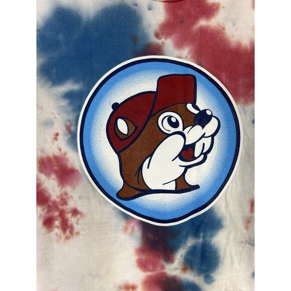 Buc-ees 4th of July Let's get it poppin! Red White & Blue Tie Dye Shirt Sz M - Picture 2 of 7